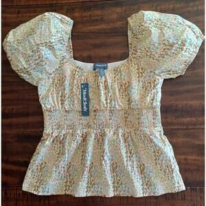 ModCloth Yellow Floral Puff Sleeve Milkmaid Crop Top NWT M